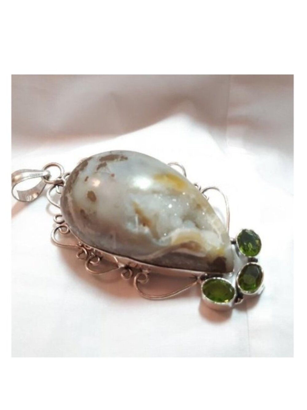 Turtella Druzy (pd1) Peridot Pendant Handmade Natural Gems Bold 3.25"